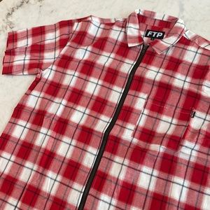 FTP plaid zip up short sleeve red shirt